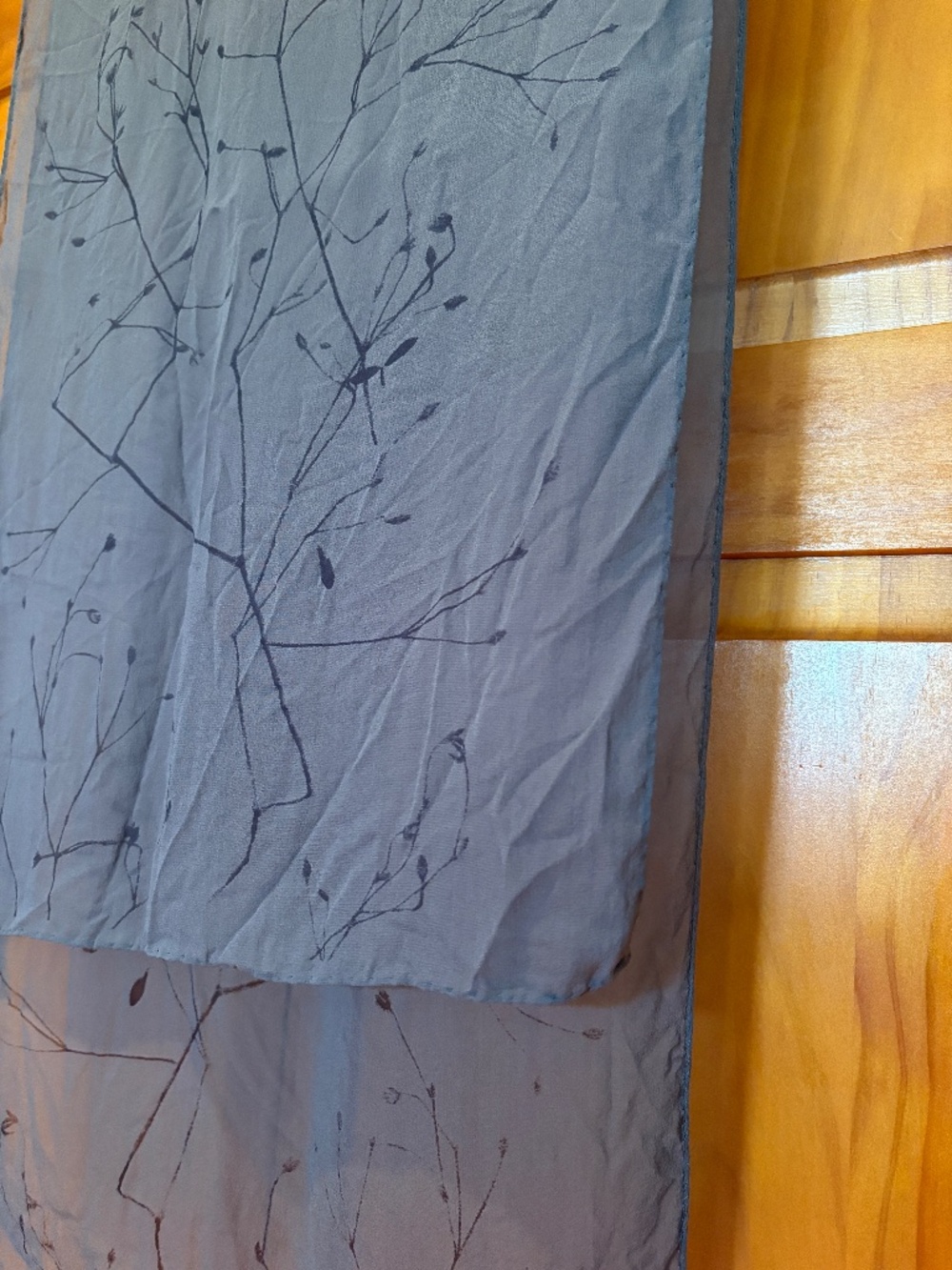 100% Silk Scarf in Gray with a Branch Like Print Sheer - Picture 5 of 13